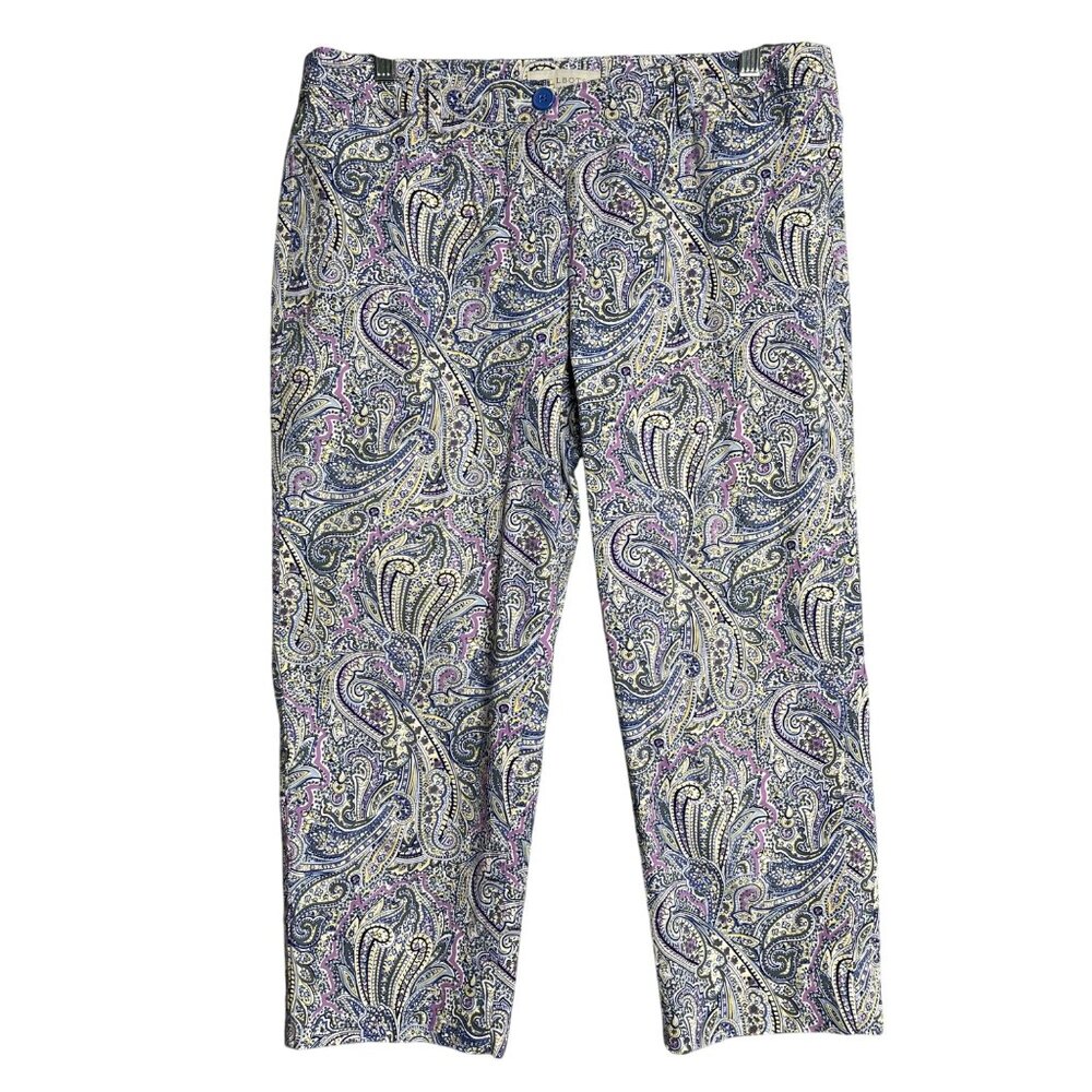 Talbots Factory The Perfect Crop Pants Womens 8 Blue Purple Paisley‎ Preppy